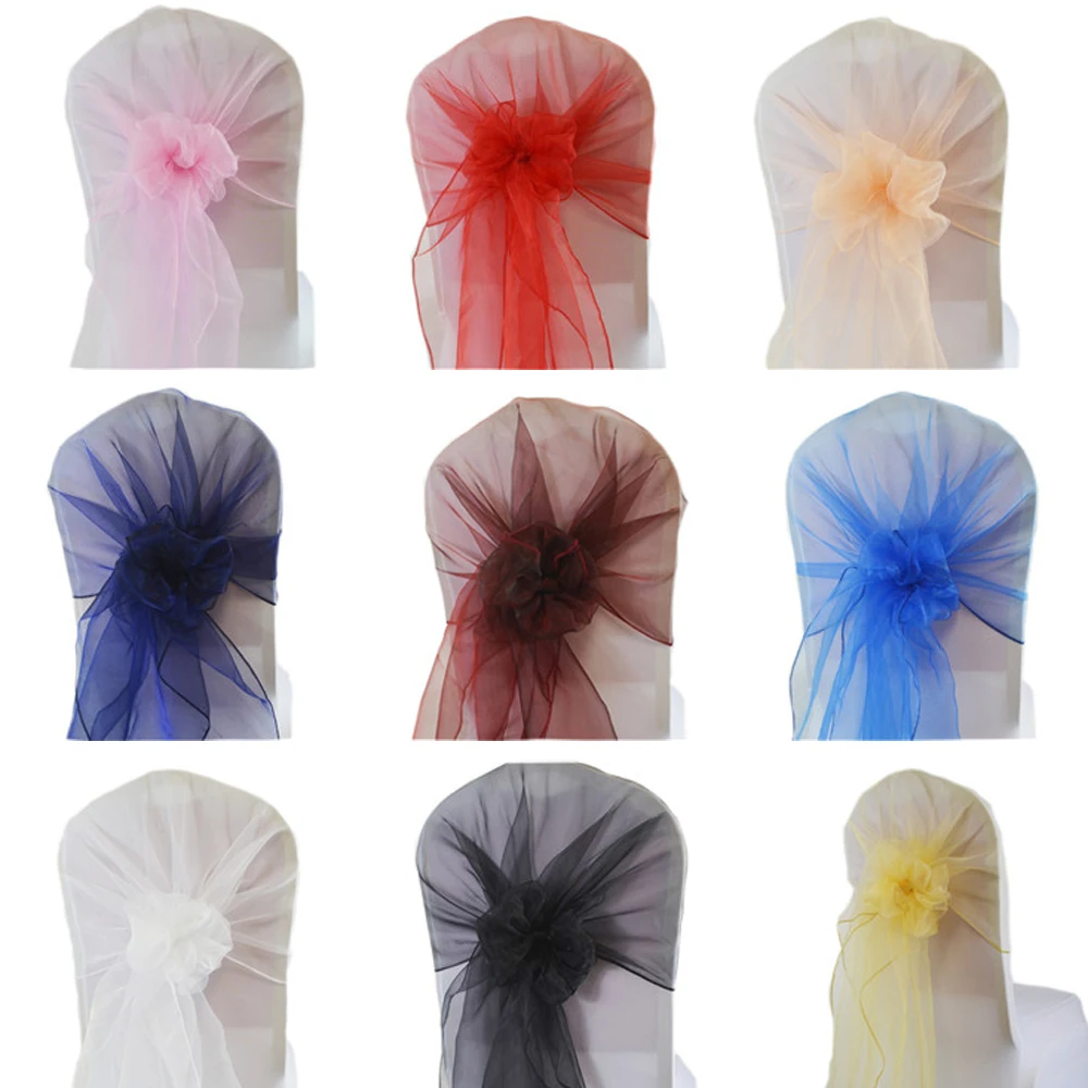 65*275cm Organza Chair Sashes Wedding Chair Band Hood Bow Cover For Wedding Banquet Christmas Home Party Chairs Knot Decoration