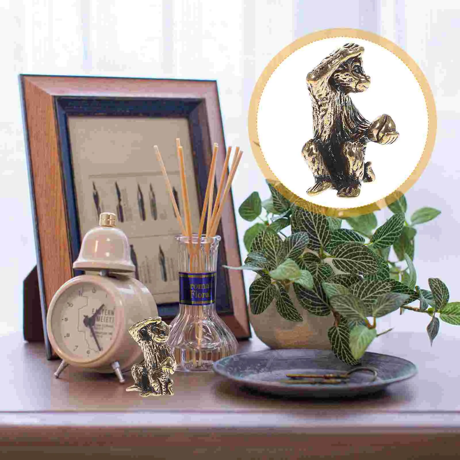 

Statue Brass Figurine Animal Figurines Adornment Chinese Zodiac Gift Statues Sculpture Decor Meditating Mini Golden Garden Evil