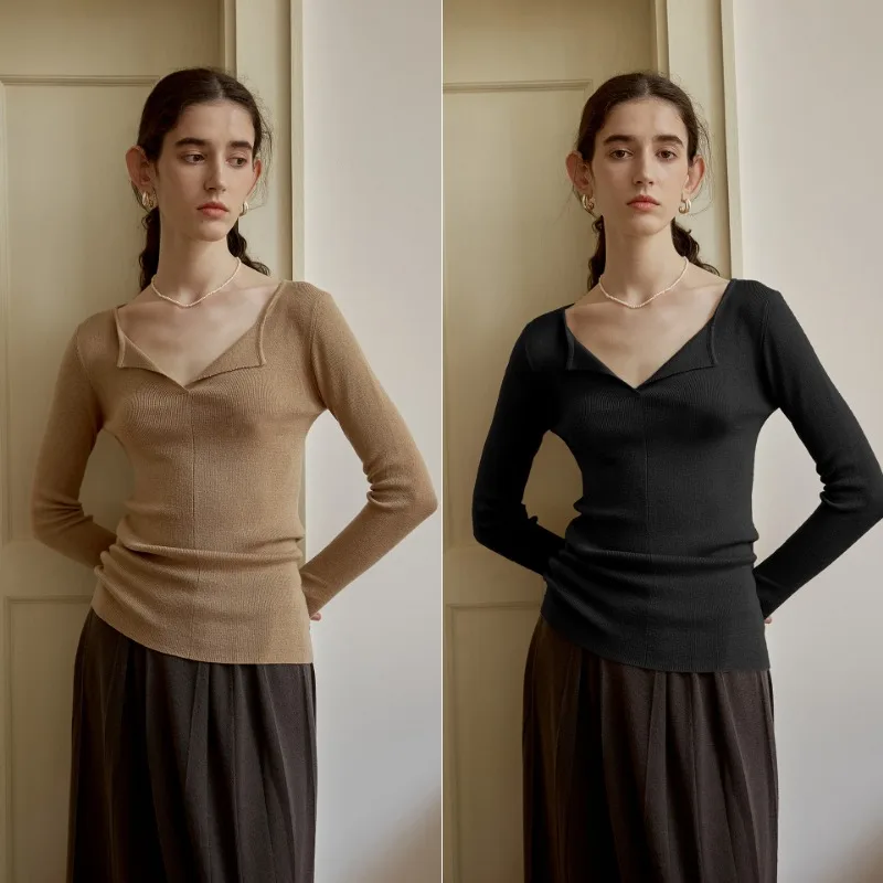 Осенне-зимний свитер вязаная женская рубашка новый французский облегающий