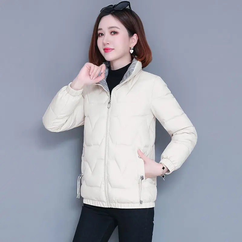 New 2023 Winter Fashion Cotton Padded Women Coats Short Stand Collar Female Zipper Thick Warm Jacket Slim Parkas Overcoat C18