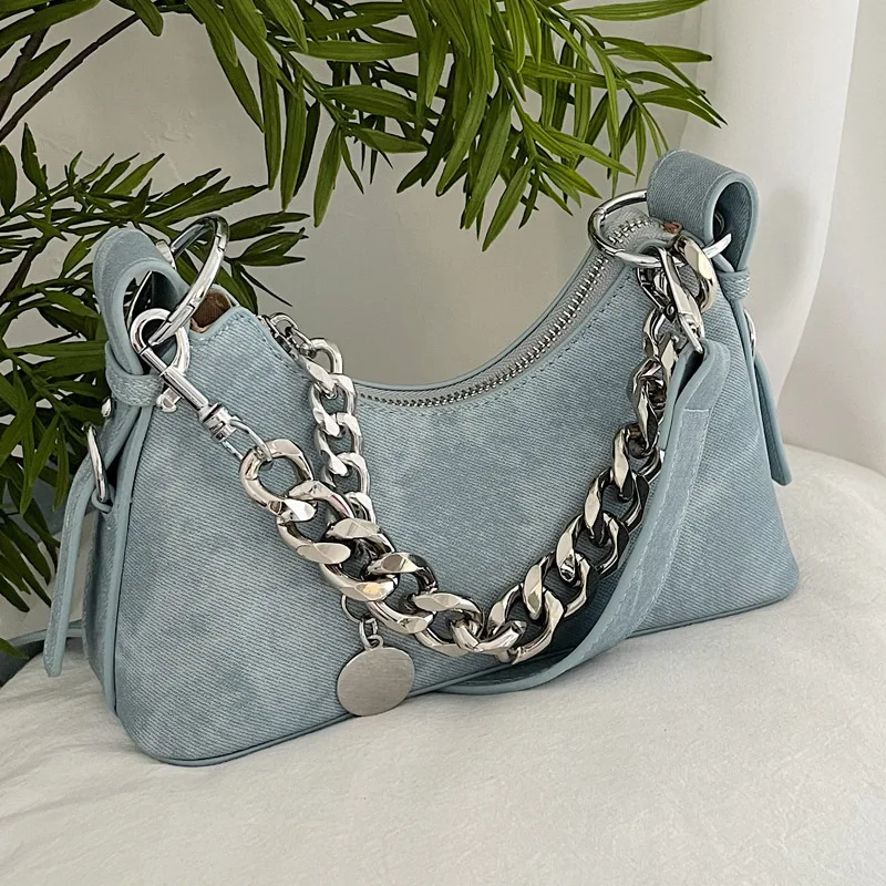 

Джинсовая женская маленькая сумка-тоут, роскошный дизайн 2023, Новая Винтажная сумка, клатч, кошелек, сумка на плечо для женщин, сумки через плечо на цепочке