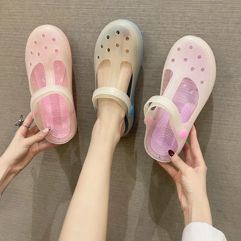 

Summer New Flats Slippers 2022 Women Jelly Shoes Platform PVC Flip Flops Fashion Slingback Sandals Designer Casual Beach Slides