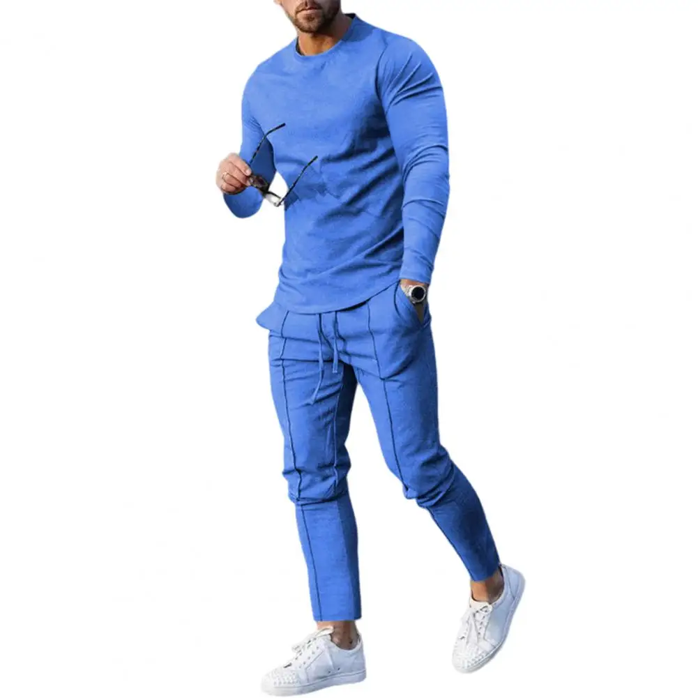 Fashion Pockets 3D Cutting Men Outfits Streetwear Casual Sweatshirt Pants Set Stretchy Sweatshirt Pants Set for Training