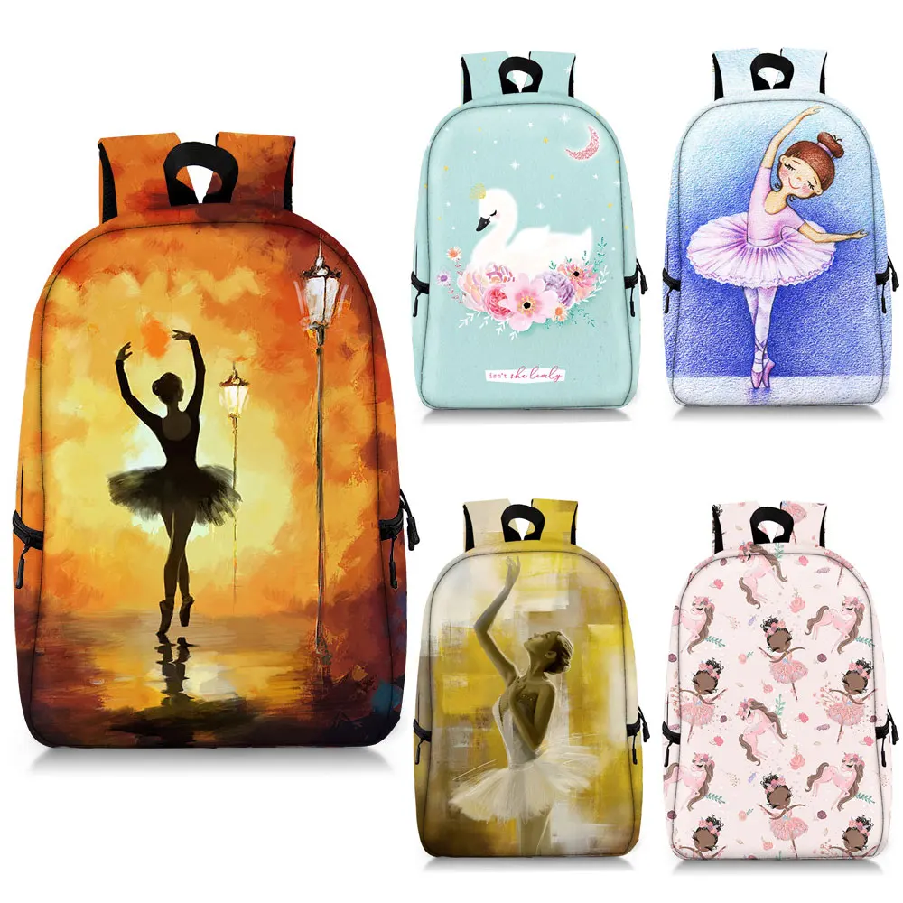 

Cute Ballet Dancer Print Backpack for Teenager Girls School Bags Women Rucksack Laptop Backpacks Canvas Shoulder Bags for Travel