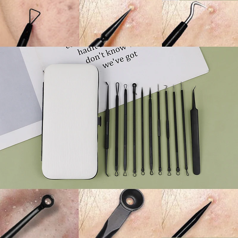 

11pcs Professional Acne Removal Tools Kit Blackhead Extractor Face Care Manicure Pedicure Clipper Pimple Acne Removal Kit