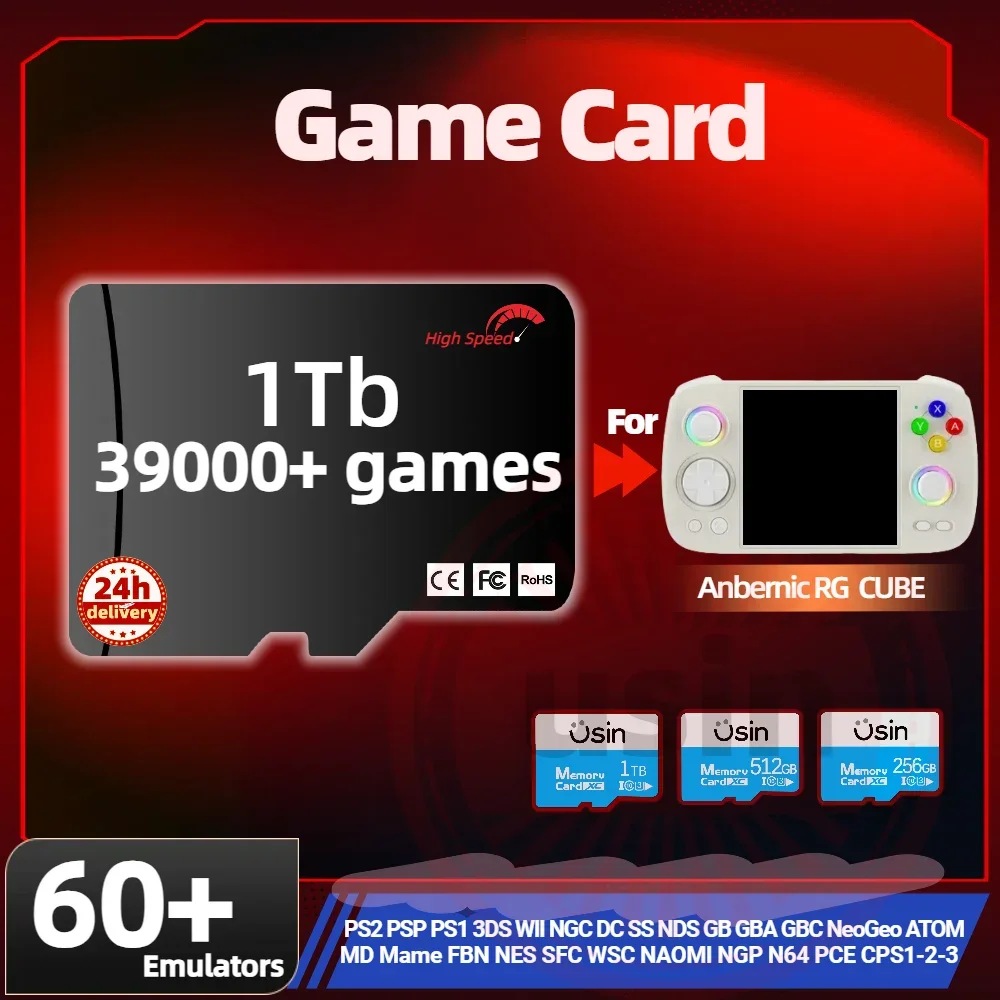 Игровая карта для Anbernic RG CUBE с 39000+ консоли эмулятора PS2 PS1 PSP NGC MAME 3DS NDS Sega Saturn Naomi