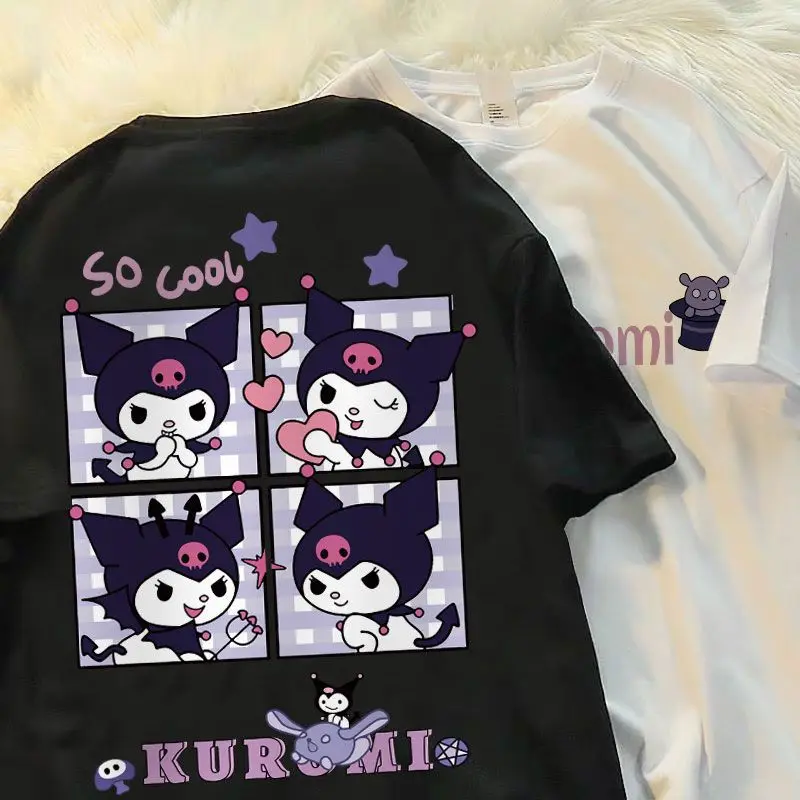 

2023 New Sanrio Kuromi Girls T-Shirt Short-Sleeved Cotton Summer Loose Cartoon Cute Childrens Tops Cartoon Print Short Sleeves