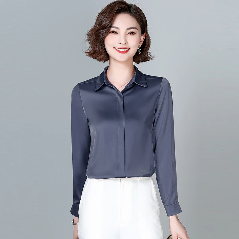 Новые однотонные атласные модные рубашки и блузки женская одежда повседневные
