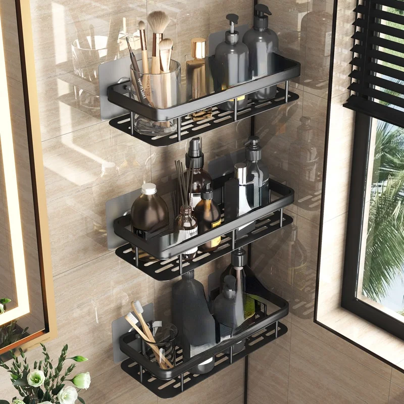 

Bathroom Shelf No-drill Shower Storage Rack Black Corner Shelves Kitchen Shelf Storage Organizer Cabinets Shelf Accessorie
