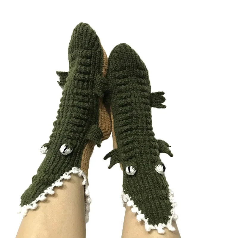 Ladies socks solid color big eye Christmas crocodile socks home floor socks warm knitted wool socks