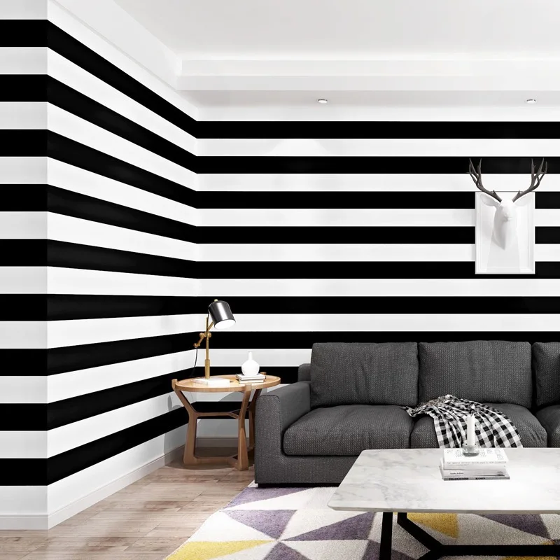 

Black and White Horizontal and Vertical Stripes Modern Minimalist Living Room Coffee Restaurant Background Wallpaper Wallpap