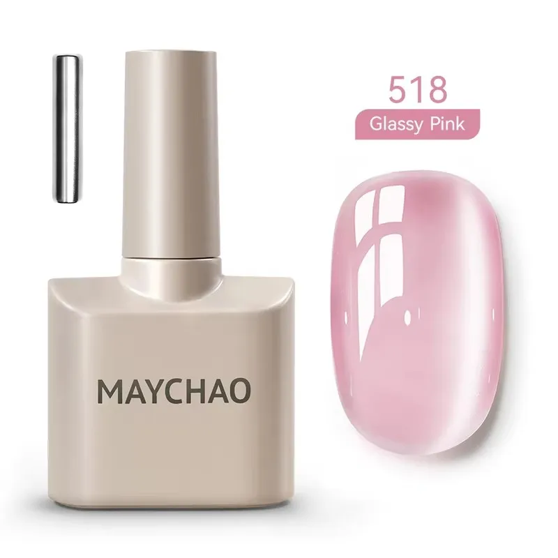 MAYCHAO Glassy Pink Cat Eye Гель-лак для ногтей с магнитом Soak off УФ-голографический магнитный