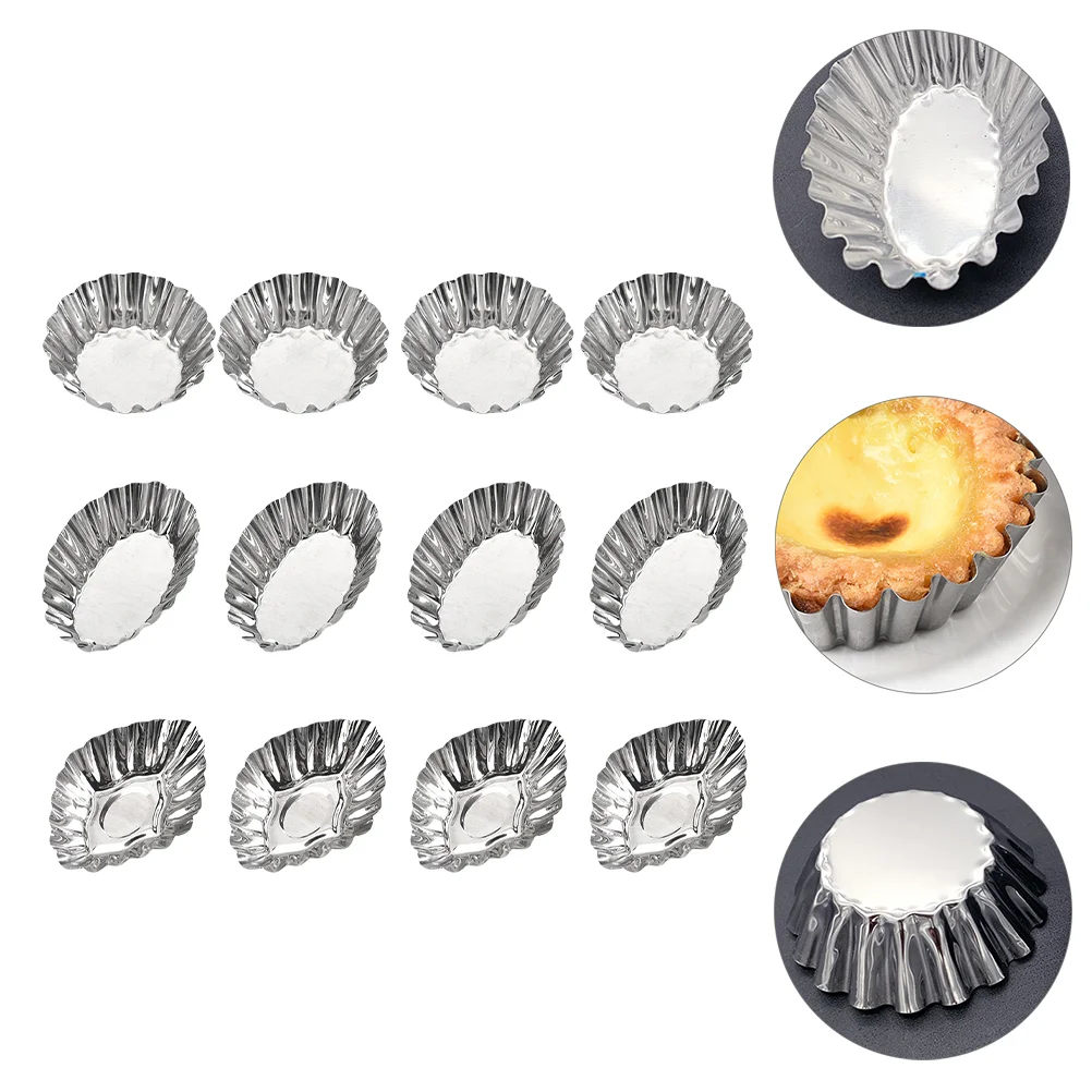 

12 Pcs Flower Tart Pans Round Griddle Baking Tool Miniature Muffin Pan Stainless Steel Egg Tart Mold Cheese Muffin Baking Cup