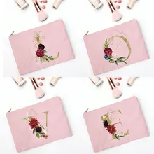 Vrouwen Cosmetische Tas Aanpasbare Print Bloemen Letters Goedkope Leuke Kawaii Canvas Roze Vrouwelijke Make Pouch Opbergtas Voor Meisjes