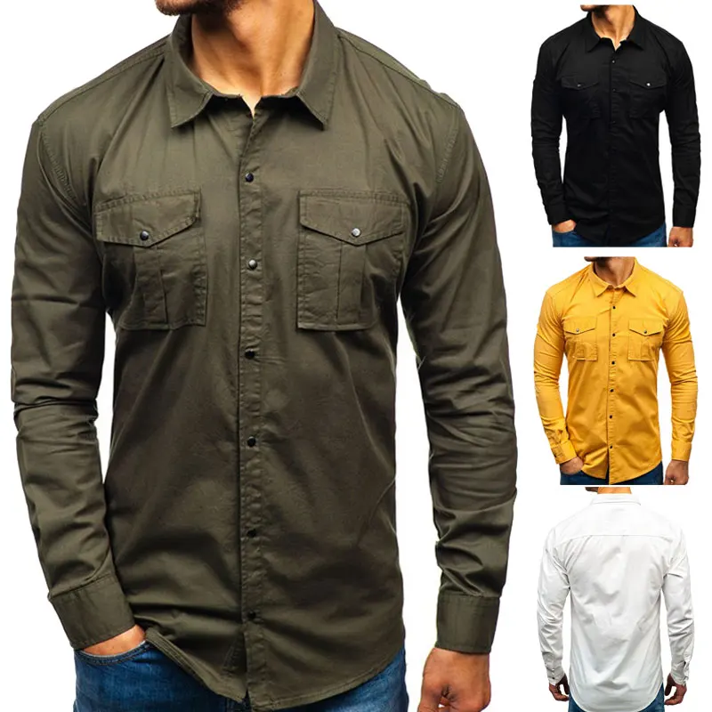 

2023 Summer New basis Military Tactical Shirts Men Solid Long Sleeve Casual Dress Shirts Male Cargo Work Shirts Male Tops