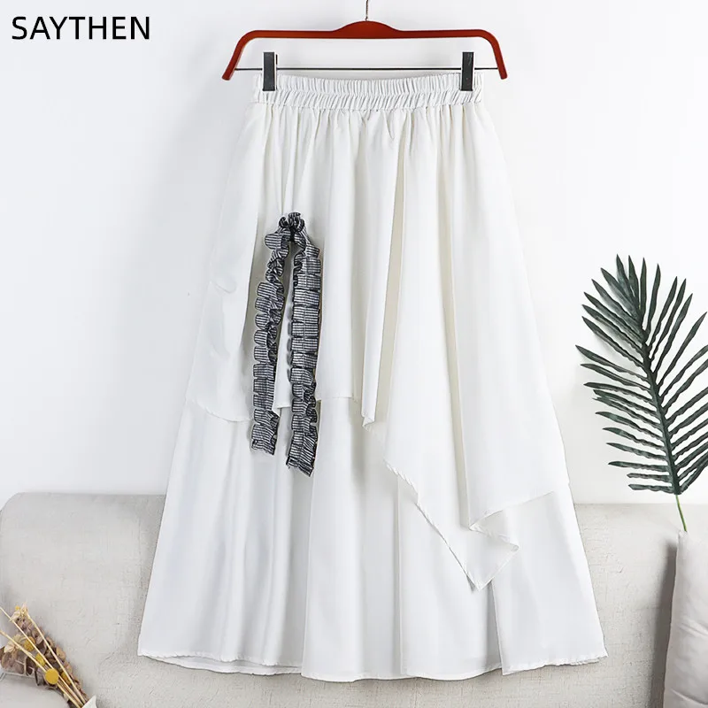 

SAYTHEN Skirt Spring And Summer 2022 New Product Design Sense High Waist Thin Irregular Drape Mid-Length A-Line Skirt Women