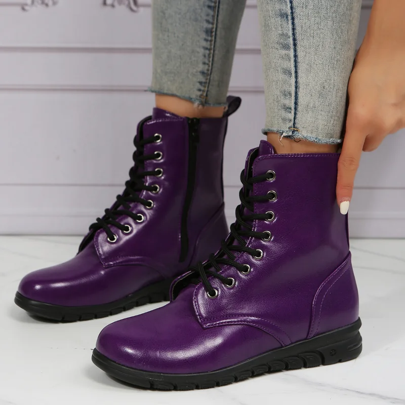 

New Lace-up Front Solid Color Women Boots 2022 Fashion Platform Women Boots Outdoor Casual Comfort Boots for Women Modern Boots