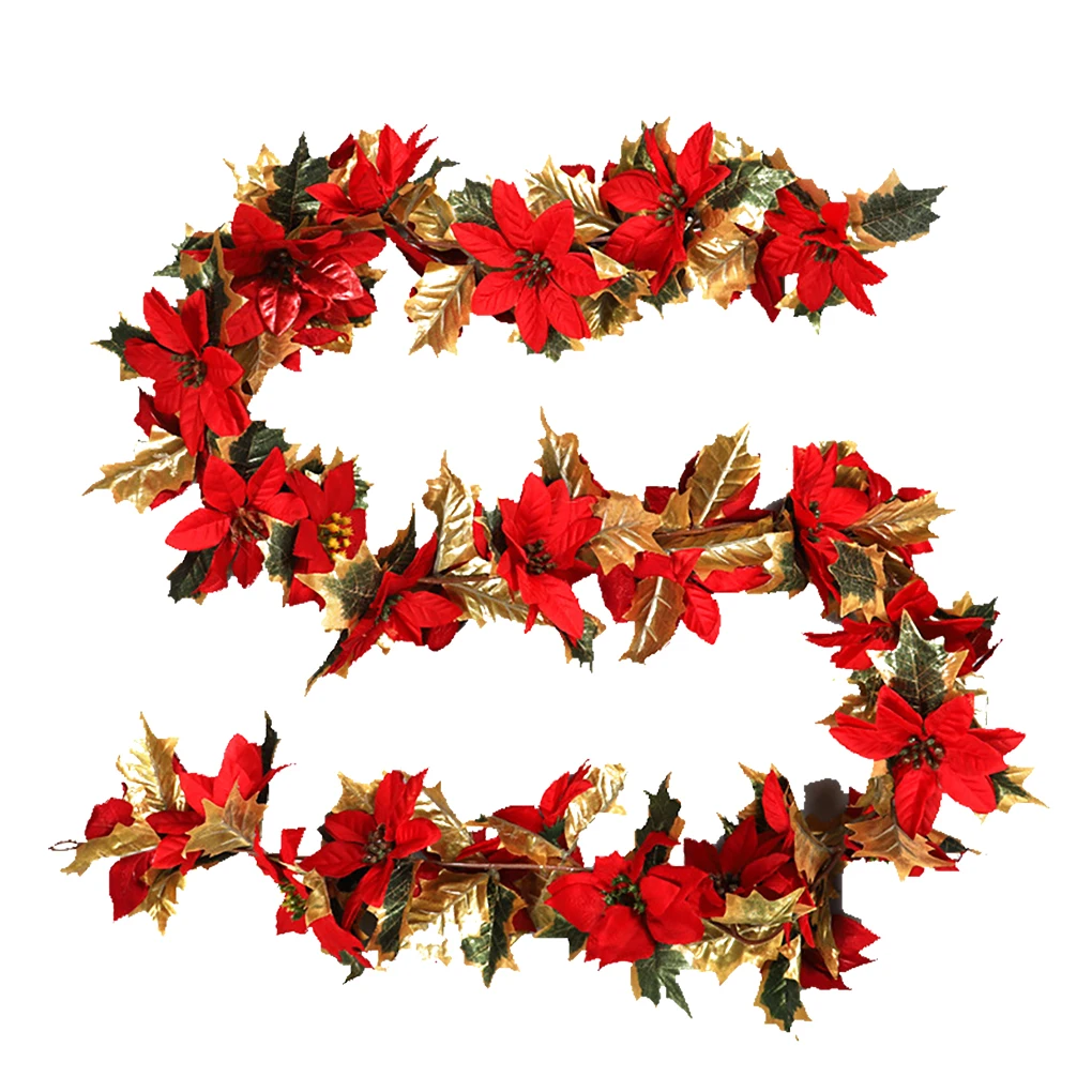 

Искусственный ротанговый цветок с блестками, искусственные пуансеттийские цветы, украшение для рождественской елки, украшение на Рождеств...