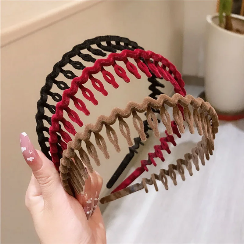 

Fashion Simple Headdress Solid Color Flocking Hair Comb Hairbands Headband Hair Hoop Bezel With Teeth Hair Accessories For Women
