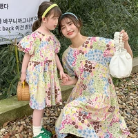 2022 momy and daugther matching dress summer floral kids baby girl and woman matching dresses parent child coordination clothes