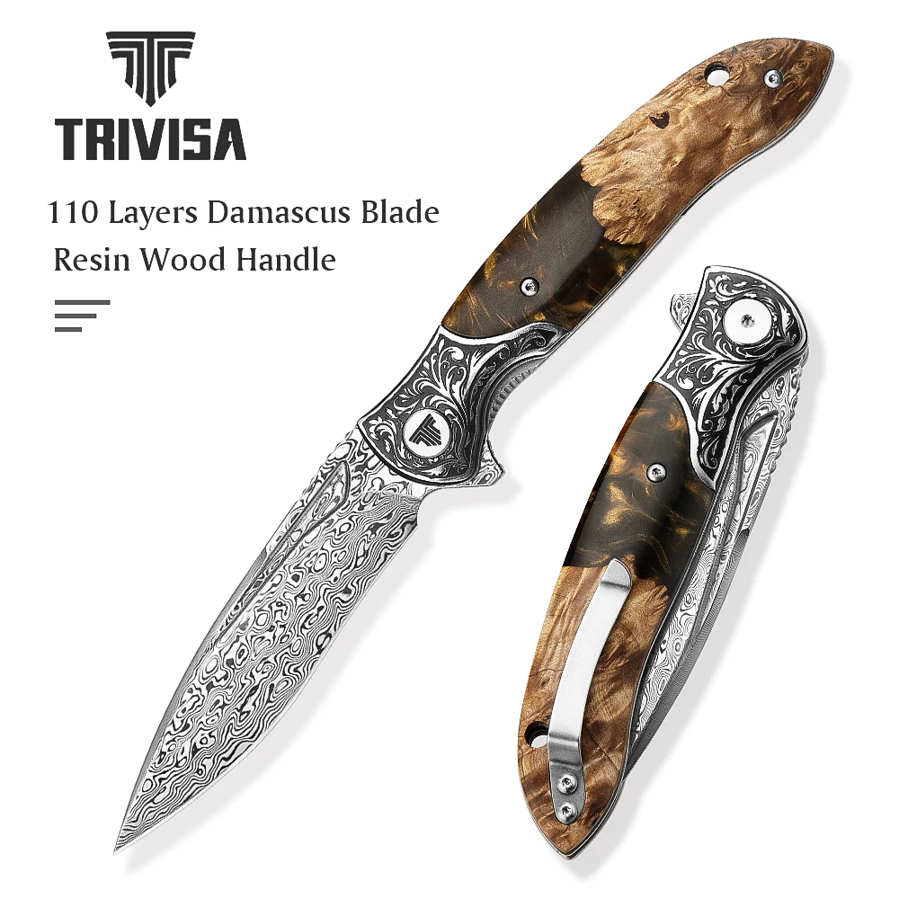 Карманный нож ручной работы TRIVISA для мужчин складной EDC с зажимом флиппер