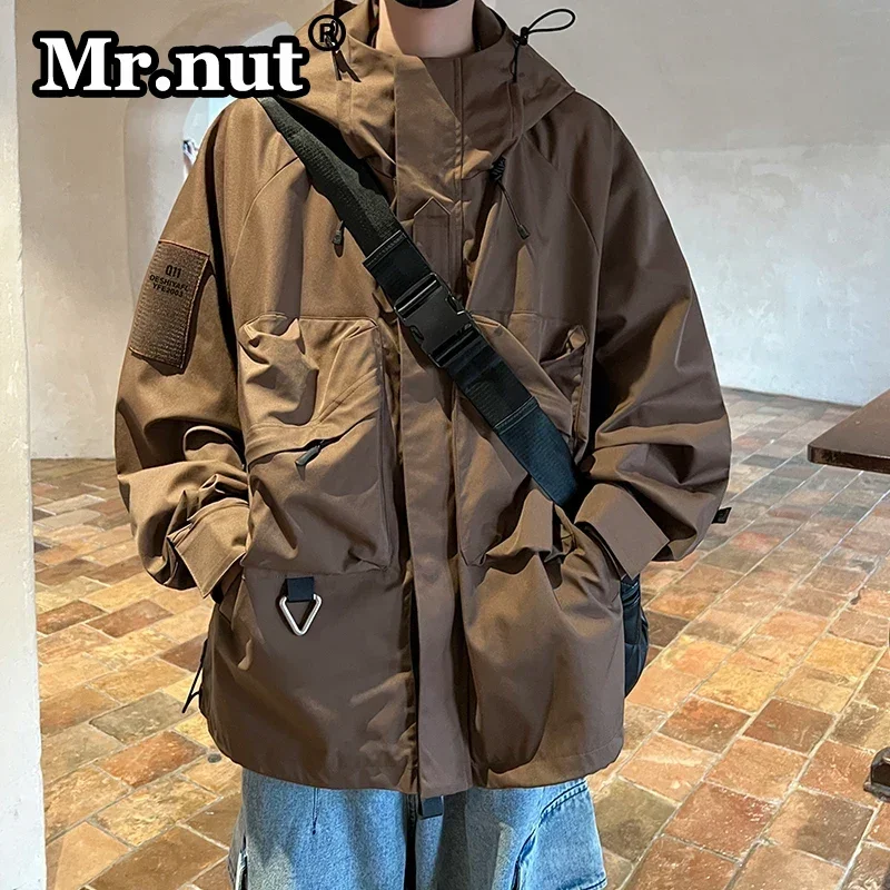 Мужская водонепроницаемая куртка с капюшоном и молнией на молнии черная/серая