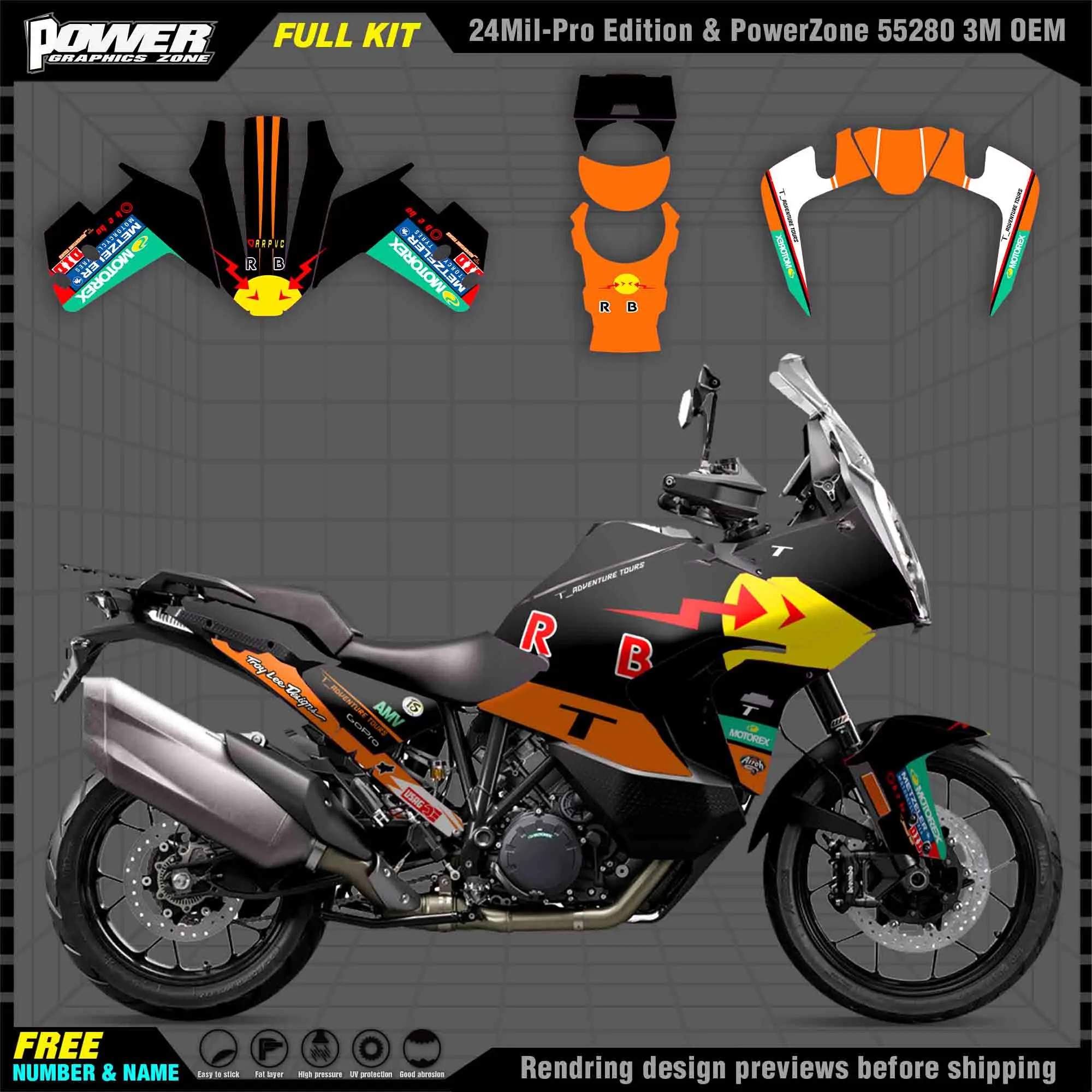 

PowerZone for Custom Team Graphics Backgrounds Decals Stickers Kit For KTM 21-23 1290 ADV S-R Motorcycle 001