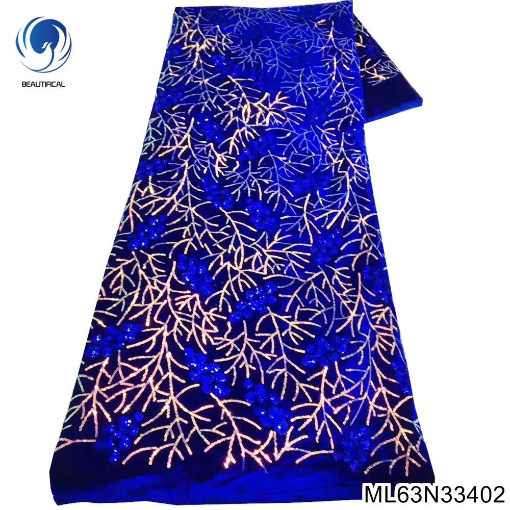 5Yards African Velvet Lace Embroidery Sequins Net 2022 High Quality French Wedding Prom Fabric for Party Wedding Cloth ML63N334