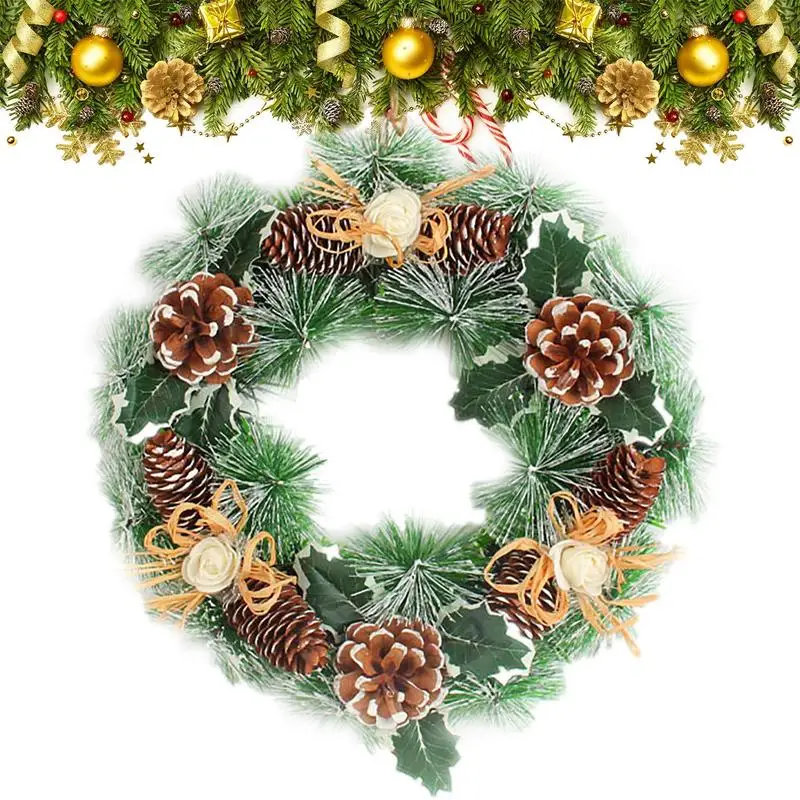 

Christmas Wreath Decor Festive Porch Wreath With Pine Cones And White Rose Decoration Christmas Party Decorations For Hotel