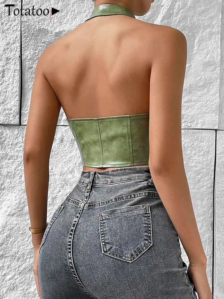 Totaoop Бандажный топ на шнуровке из искусственной кожи для женщин 2024 узкий