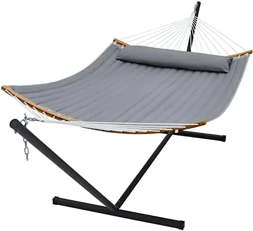 

with Stand, 2 Person Heavy Duty Hammock Frame, Detachable Pillow & Strong Curved-Bar & Portable Carrying Bag, Perfect fo