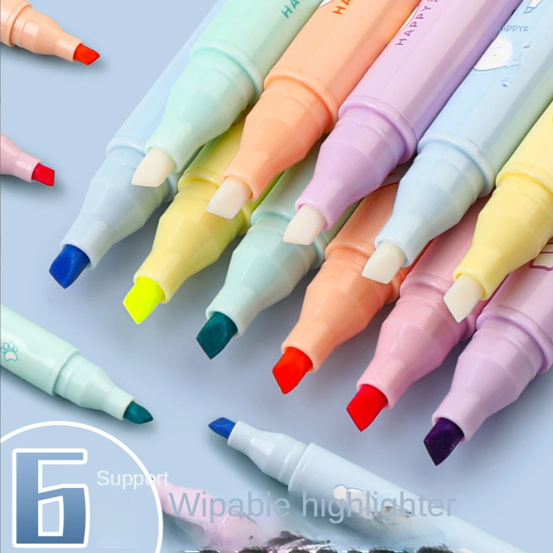 

6 Pec/sets Of Double-Headed Erasable Highlighter Class Student Graffiti Scrapbooking Pen Large-Capacity Color Marker Pen