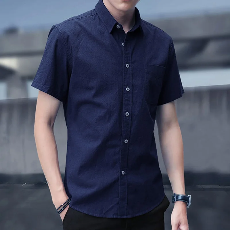 Men Short Sleeve Button Down Shirts Summer Casual Slim Formal Business Work Fit Shirt Blouse Black Tops 3XL