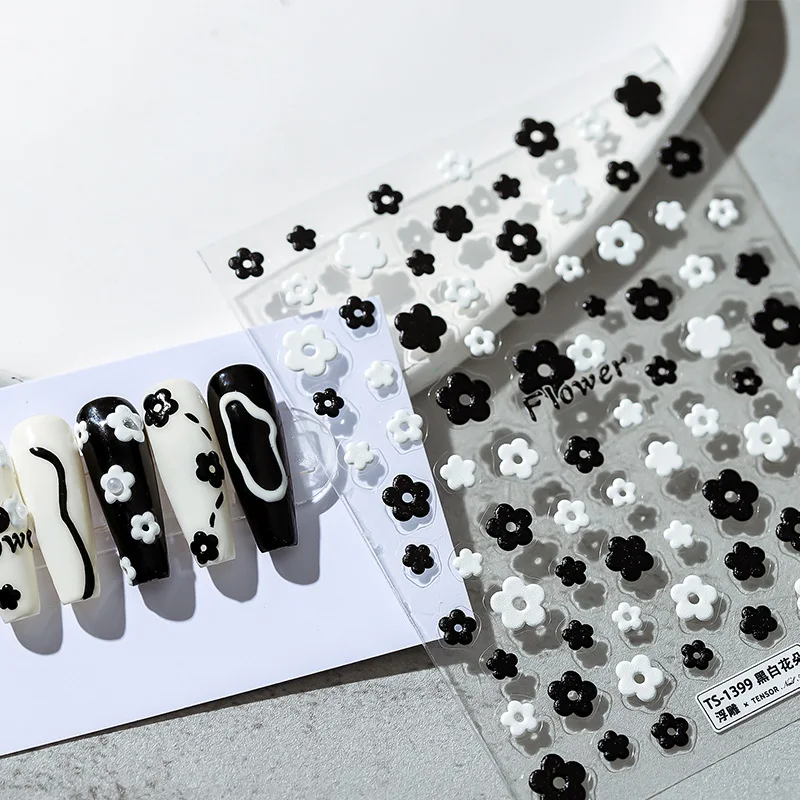 

Simple Trendy Black White Flowers Engraved Stickers for Nails Self Adhesive Naril Art Paster Decals DIY Manicure Design Material