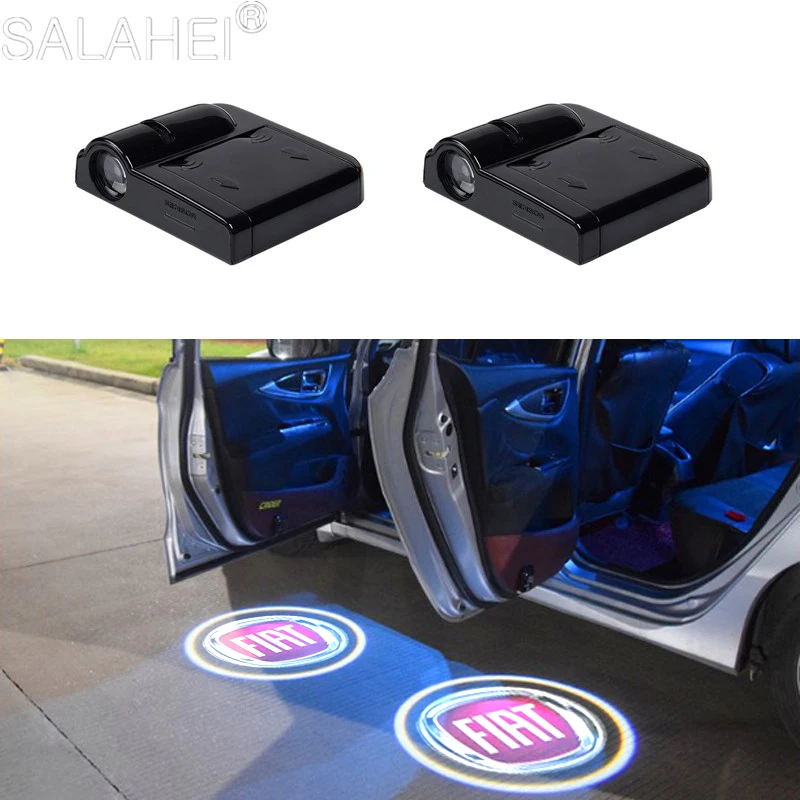 

2PCS Wireless Car Door Light Decor Shadow LED Welcome Laser Projector Lamp For Fiat Panda Bravo Punto Croma 500 595 Accessories