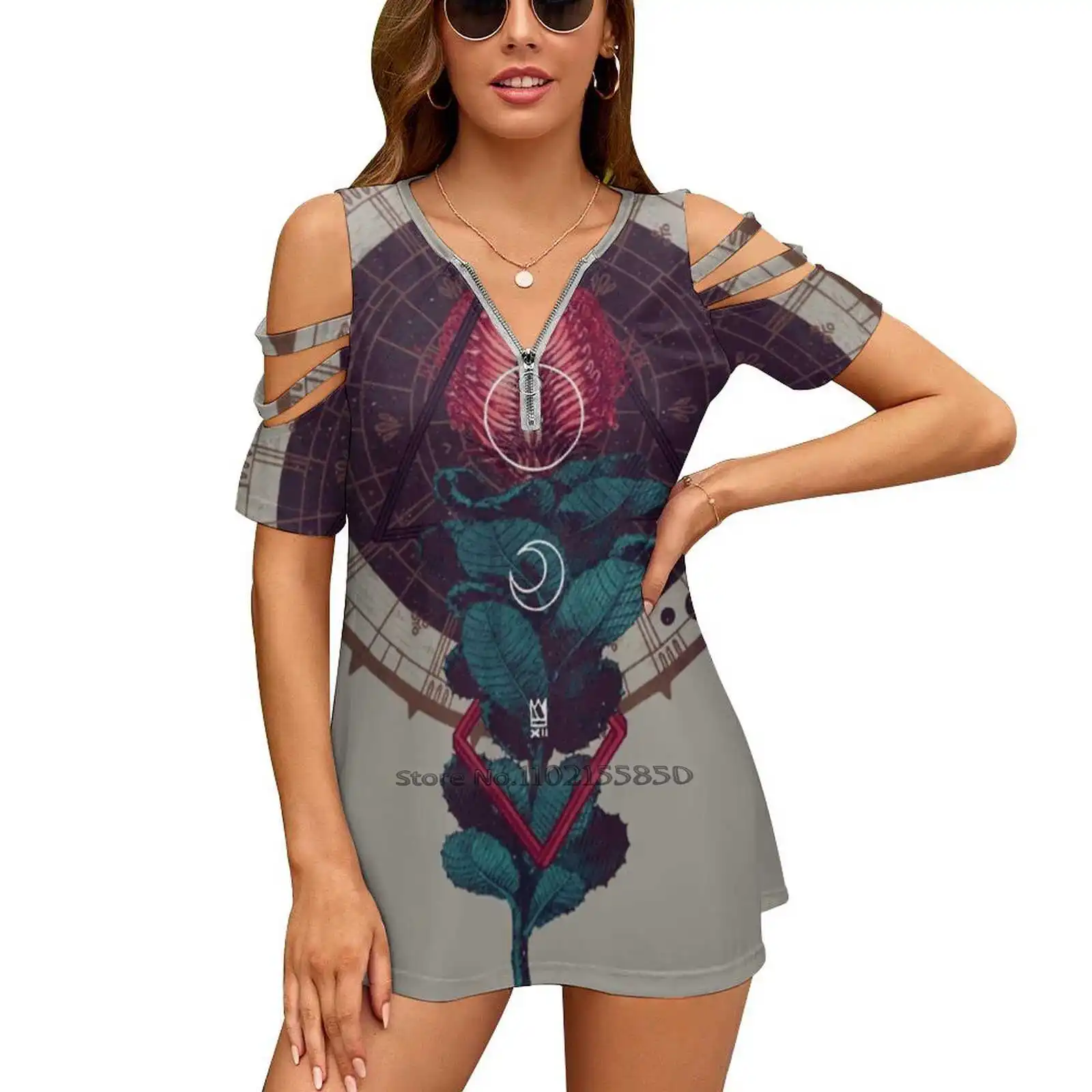 

Birth Women Print T-Shirt Summer Casual Tops Streetwear T Shirt Boho Ladies Top Createarthistory Flower Flora Geometry Sacred