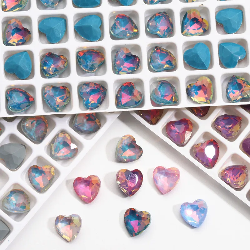 

20Pcs Nail Art Rhinestones Colorful Sparkle DIY Heart Shaped Glass Gem Stones For 3D Decals 8x8mm Charms Nail Art Decorations