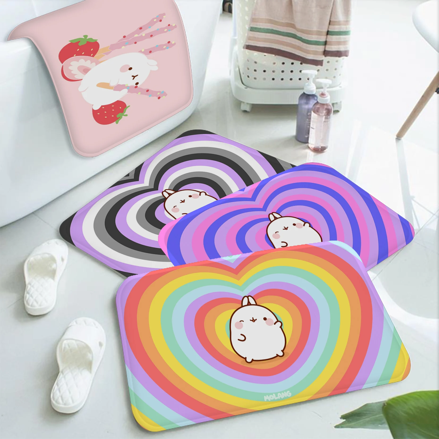 

Kawaii Molang Printed Flower Entrance Door Mat Rectangle Anti-slip Home Soft Badmat Front Door Indoor Outdoor Mat Alfombra