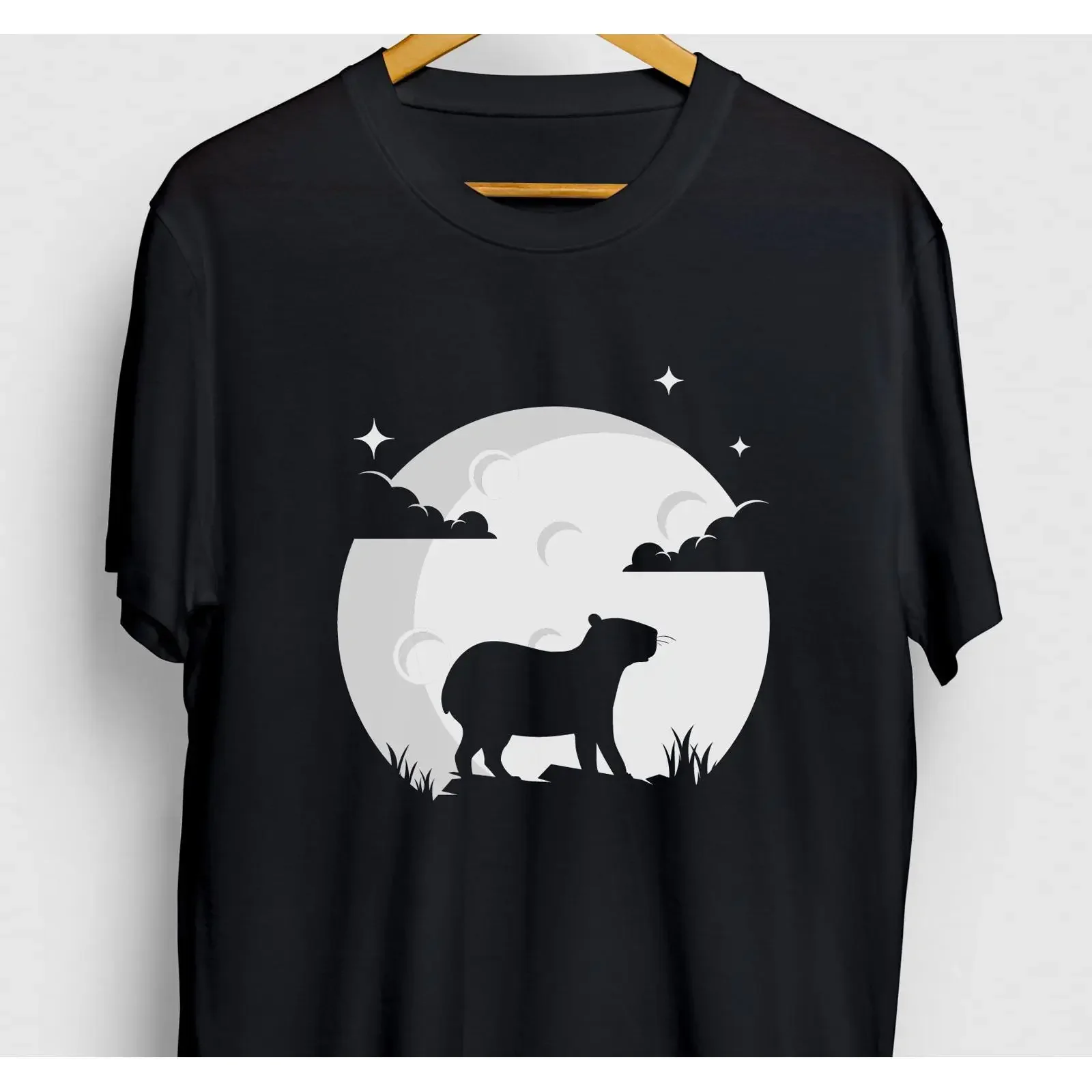 Фото Футболка Capybara Moone Funny Zoo с принтом животных, молодежная, винтажная, с эффектом потертости, модная, в уличном стиле, с графическим рисунком, мягкая, повседневная, слегка удобная №1