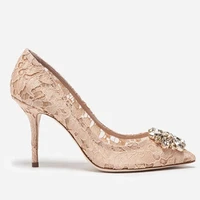 elegant lace high heels blue red white bridal shoes wedding pumps crystal embellished formal dress shoes women
