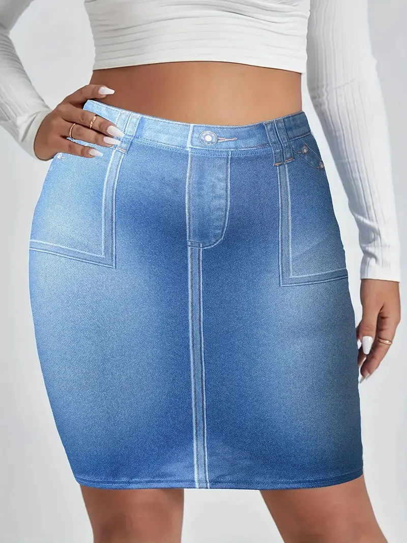 Летняя повседневная женская юбка с имитацией джинсовой ткани бабочкой