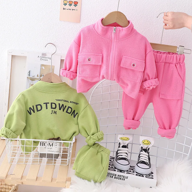 

New Children's Baby Trendy Baseball Suit Set Girls' Spring and Autumn Long Sleeve Two Piece Fashion Zipper Shirt Set