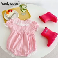 freely move short sleeved triangle baby bodysuits lace princess toddler romper newborn baby girl clothes cotton infant outfits