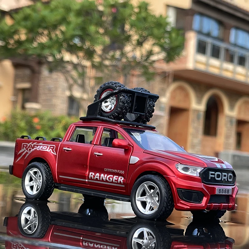 

1/32 пикап Ford Raptor F350, модель автомобиля из сплава, игрушечный внедорожник с покрытием, литой игрушечный автомобиль, модель автомобиля, детские...