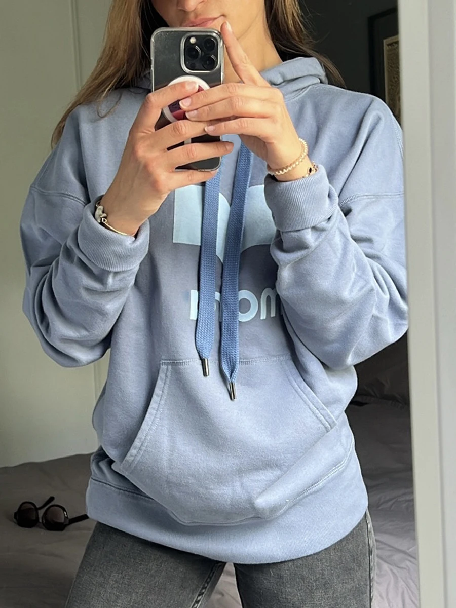 

letter Graphic Hoodies Woman Hooded Pockets Cotton Cozy Sweatshirts Pullovers Femme Casual Vintage Rock Hoodie Tops 2022 Hipster