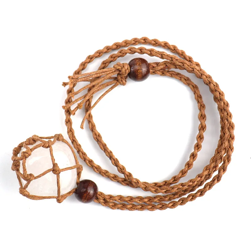 Natural Crystal Original Stone Net Hand Woven Pendant Necklace For Women Jewelry