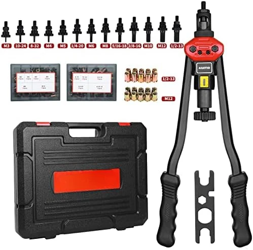 

Nut , Rivnut Kit with 13 Metric and SAE Mandrels, Nutsert Set with 200Pcs Rivnuts, Threaded Insert Hand Riveter with Rugged C