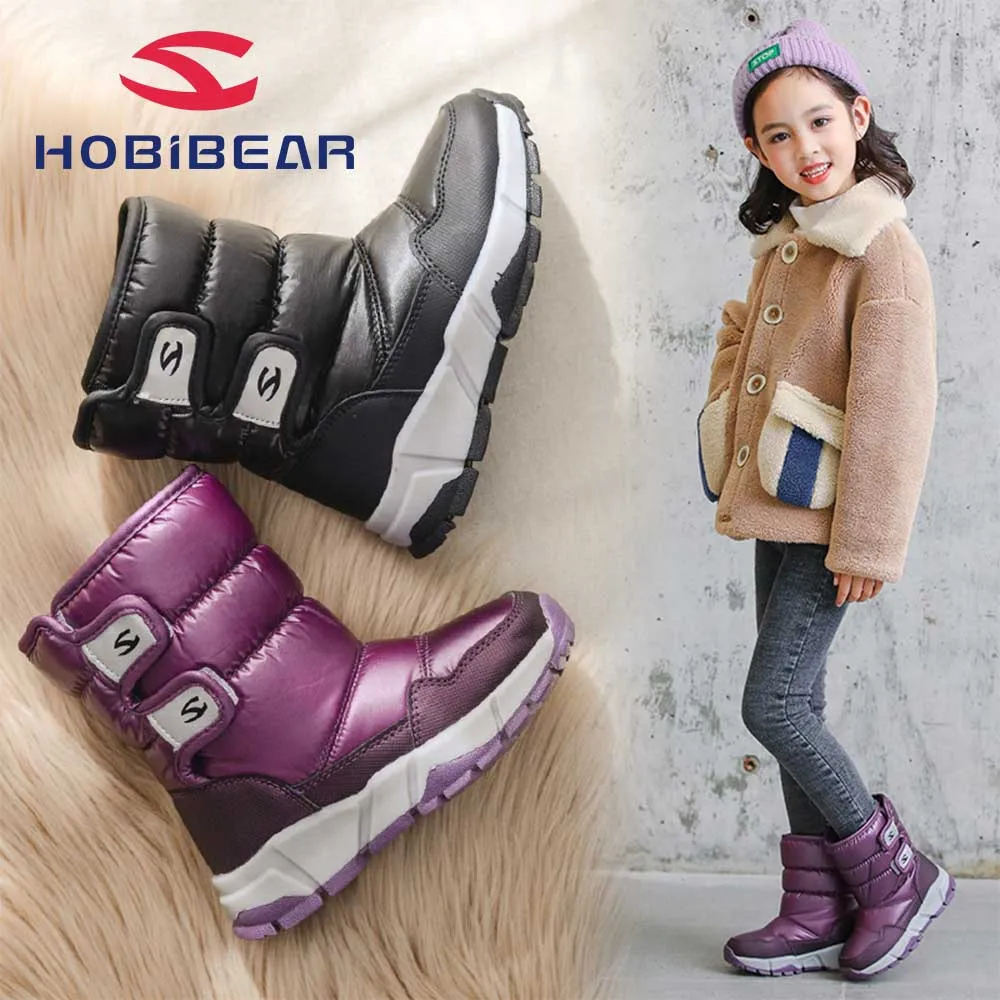 

kids Warm Boots Boys Girls Winter Snow Boots with Fur children Snow Boots Velcro Outdoor Slip Resistant Cold Weather Shoes