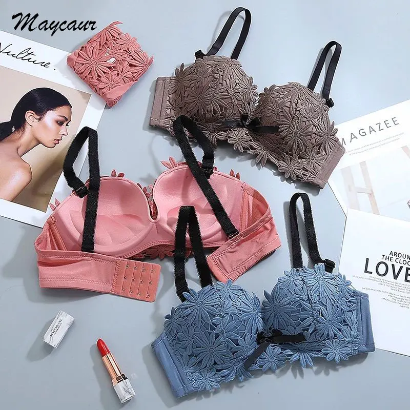 

Sexy Underwear Beautiful Petal Embroidery Lady Bra Wireless Push Up Thorax Female Underwear Seamless Comfortable Girl Bra