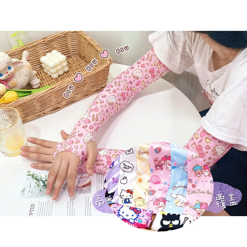 

Кавайные солнцезащитные рукава Sanrio Hello Kittys My Melody Cinnamoroll аксессуары креативные милые летние шелковые рукава подарок для девочек